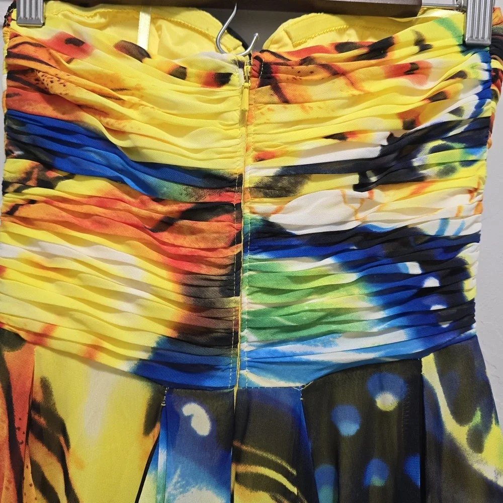 Y2K Fairy Arden B‎ XS Strapless High Low Dress Abstract Print Handkerchief Hem